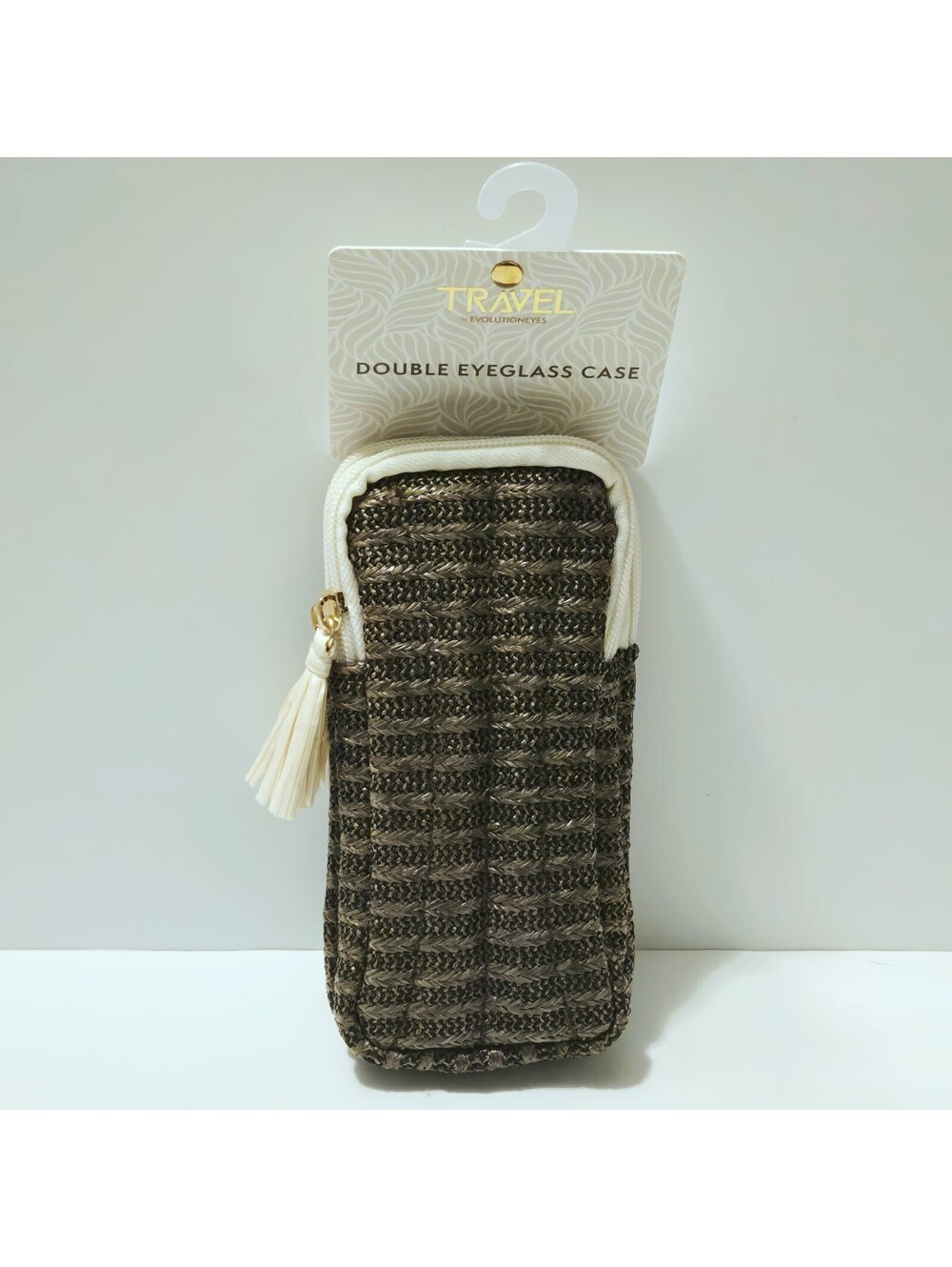 Evolution Eyes Travel Double Sunglass Eyeglass Case 17 x 3 Brown Straw NWT